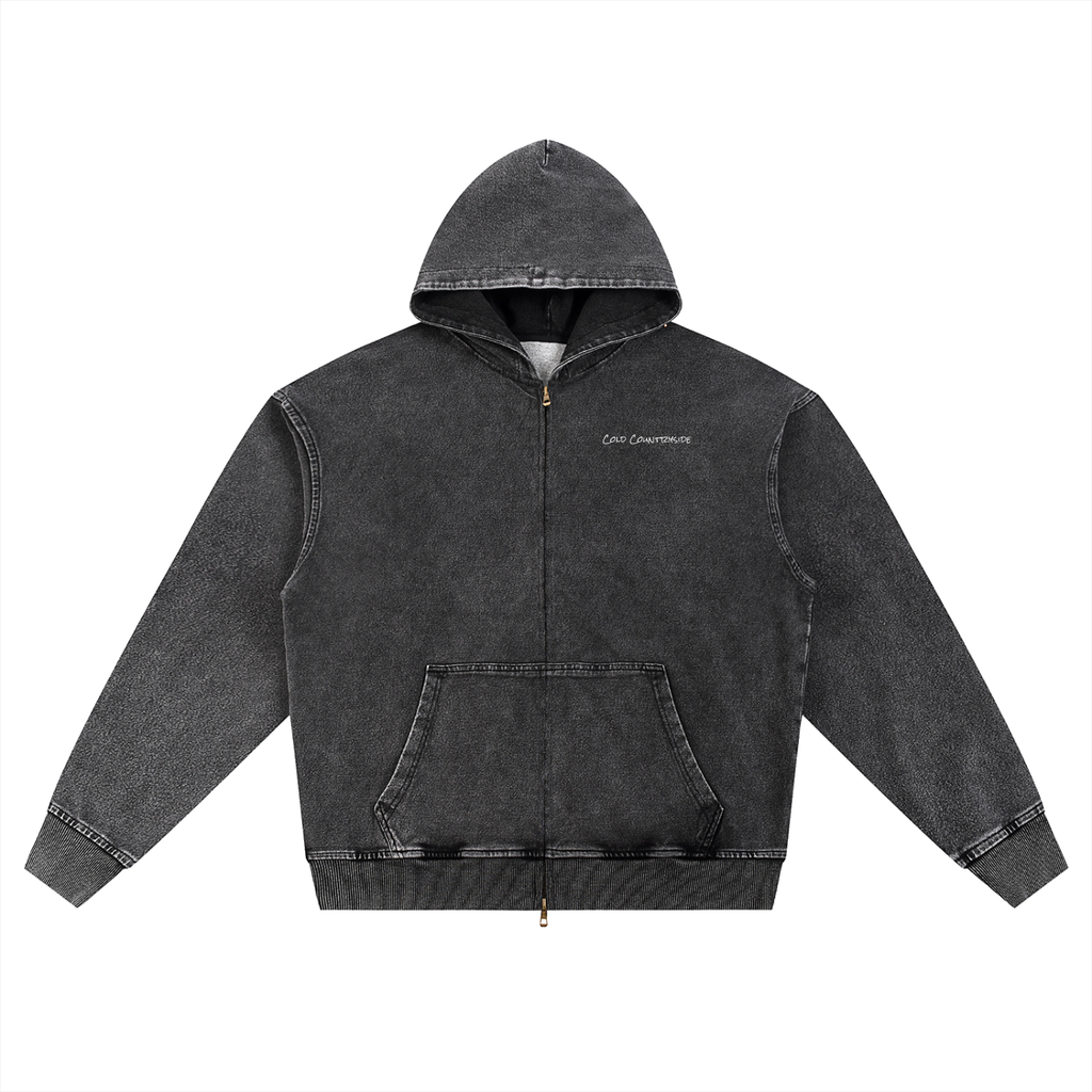 Snow Wash Oversized Zip-Up Hoodie